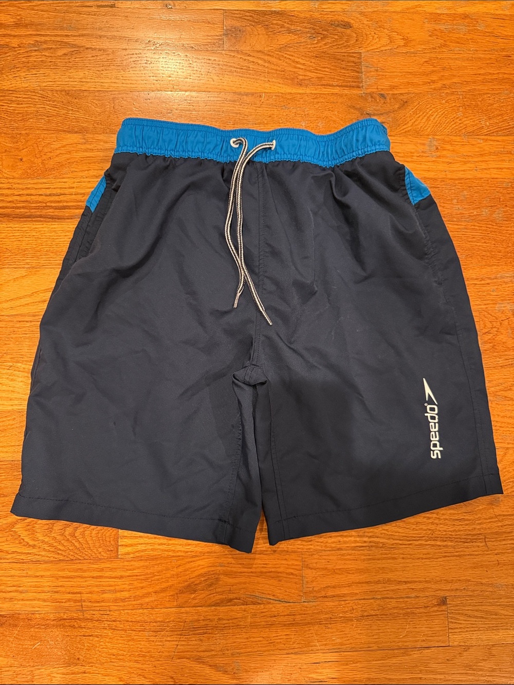 Speedo Navy Swim Trunks with Bright Blue Waistband